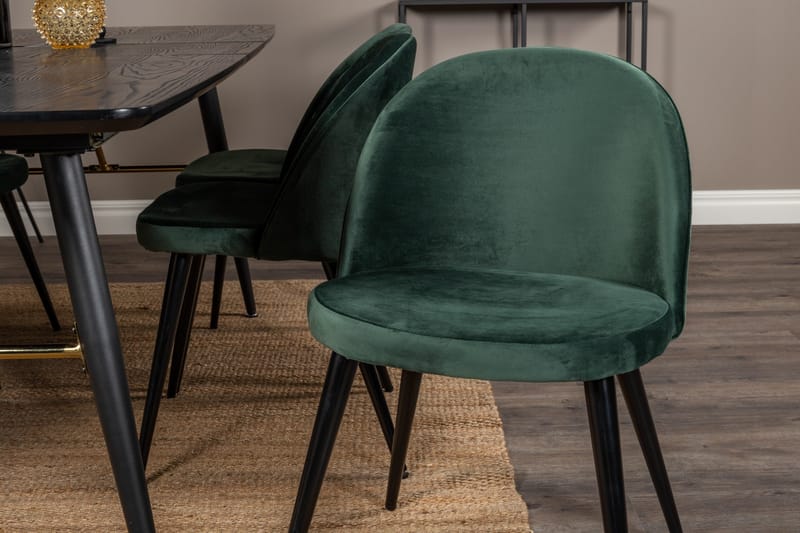 Gold spisegruppe uttrekkbar 180-220 cm rektangulær med 6 Velvet stoler - Møbler - Bord - Spisegrupper