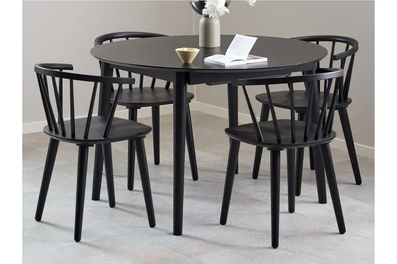 Grasonville Forlengbar Spisegruppe 115-154 cm + 4 stk. Spisestoler, Svart
