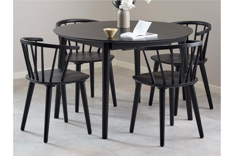 Grasonville Uttrekkbar Spisegruppe 115-154 Cm + 4 Spisestuestoler - Svart - Møbler - Bord - Spisegrupper
