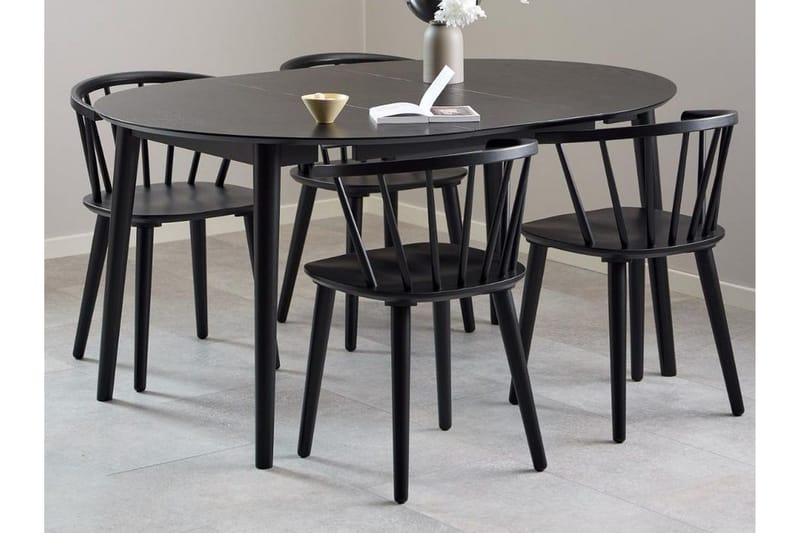 Grasonville Uttrekkbar Spisegruppe 115-154 Cm + 4 Spisestuestoler - Svart - Møbler - Bord - Spisegrupper