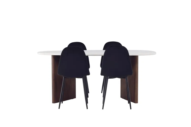 Grönvik Spisegruppe 180 cm Oval med 4 Polar Stoler, Mocca