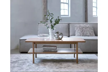 Grumio Rektangulært Sofabord 120 cm med Hylle i Massivt Tre og Trefinér - Beige - Møbler - Bord - Sofabord