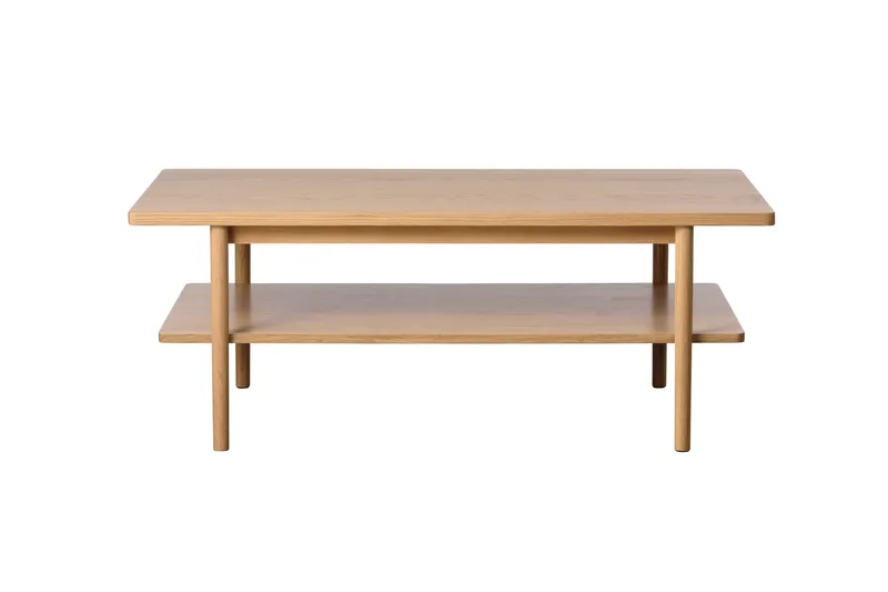 Grumio Rektangulært Sofabord 120 cm med Hylle i Massivt Tre og Trefinér, Beige