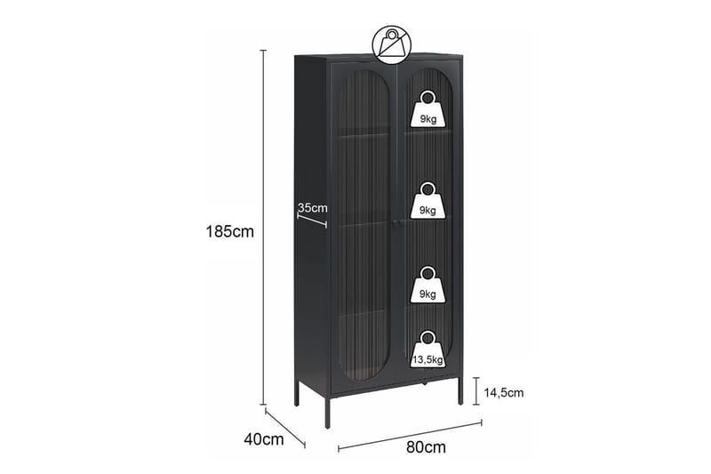 Høyskap Luna Svart - Svart - Oppbevaring - Skap - Vitrineskap