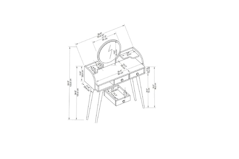 Habiba Sminkebord 93,6 cm - Antrasitt - Møbler - Bord - Sminkebord & toalettbord - Sminkebord med speil