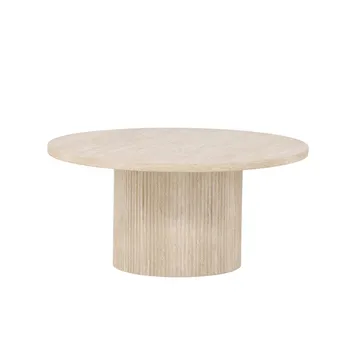Härön Rundt Sofabord 80 cm i Stein med Riflet Søylefot - Beige - Møbler - Bord - Sofabord