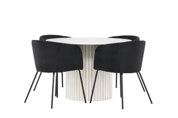 Härön Spisegruppe 110 cm Rund med 4 Berit stoler - Hvid/Sort - Møbler - Bord - Spisegrupper