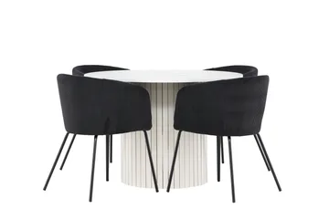 Härön Spisegruppe 110 cm Rund med 4 Berit stoler - Hvid/Sort - Møbler - Bord - Spisegrupper