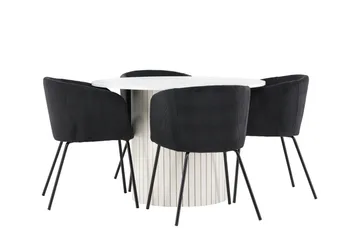 Härön Spisegruppe 110 cm rund med 4 Berit stoler - Hvit/Svart - Møbler - Bord - Spisegrupper