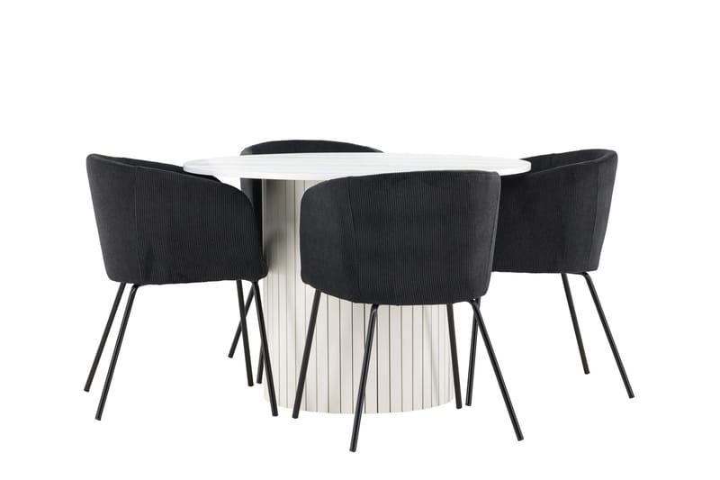 Härön Spisegruppe 110 cm rund med 4 Berit stoler - Hvit/Svart - Møbler - Bord - Spisegrupper