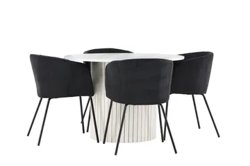 Härön Spisegruppe 110 cm rund med 4 Berit stoler - Hvit/Svart - Møbler - Bord - Spisegrupper
