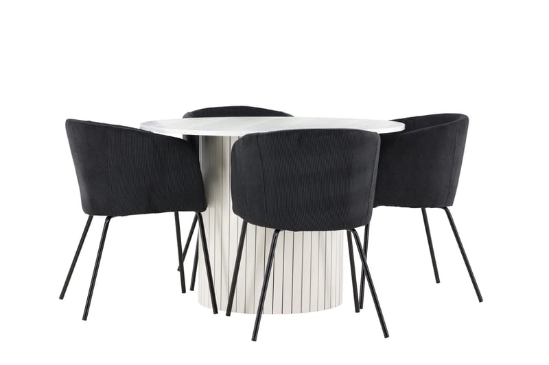 Härön Spisegruppe 110 cm rund med 4 Berit stoler - Hvit/Svart - Møbler - Bord - Spisegrupper