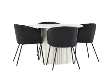 Härön Spisegruppe 110 cm rund med 4 Berit stoler - Hvit/Svart - Møbler - Bord - Spisegrupper