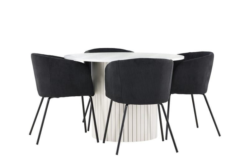 Härön Spisegruppe 110 cm rund med 4 Berit stoler - Hvit/Svart - Møbler - Bord - Spisegrupper