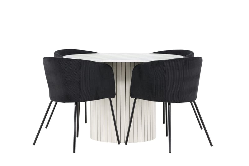 Härön Spisegruppe 110 cm rund med 4 Berit stoler - Hvit/Svart - Møbler - Bord - Spisegrupper