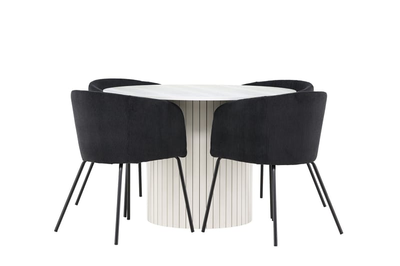 Härön Spisegruppe 110 cm rund med 4 Berit stoler - Hvit/Svart - Møbler - Bord - Spisegrupper
