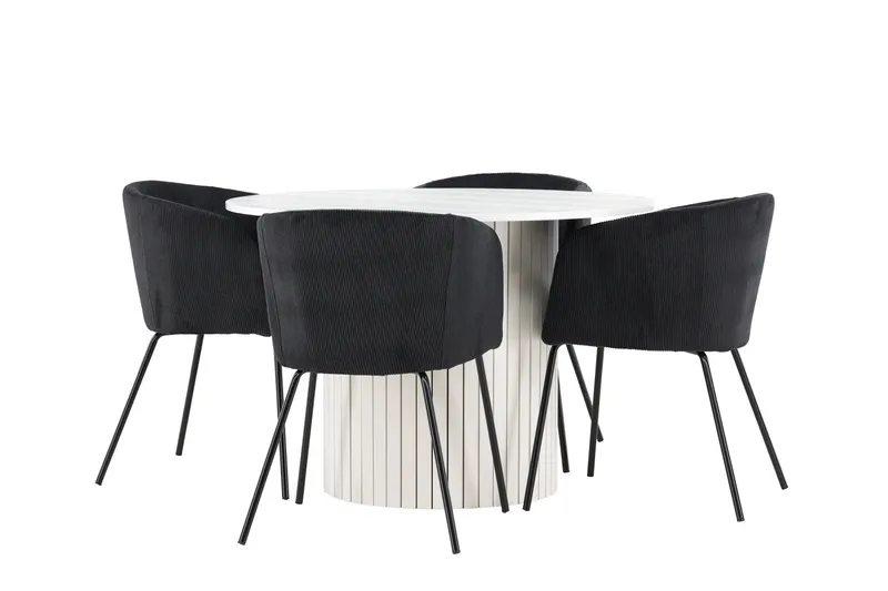 Härön Spisegruppe 110 cm rund med 4 Berit stoler, Hvit/Svart