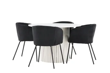 Härön Spisegruppe 110 cm rund med 4 Berit stoler - Hvit/Svart - Møbler - Bord - Spisegrupper