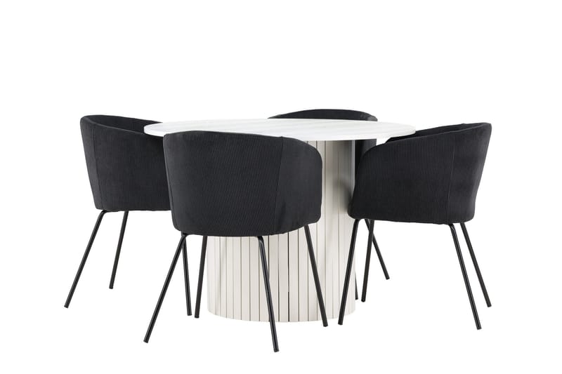 Härön Spisegruppe 110 cm rund med 4 Berit stoler - Hvit/Svart - Møbler - Bord - Spisegrupper