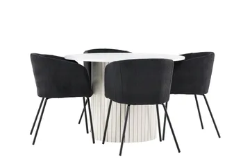 Härön Spisegruppe 110 cm rund med 4 Berit stoler - Hvit/Svart - Møbler - Bord - Spisegrupper