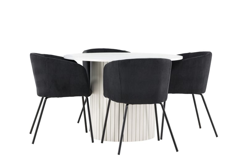 Härön Spisegruppe 110 cm rund med 4 Berit stoler - Hvit/Svart - Møbler - Bord - Spisegrupper