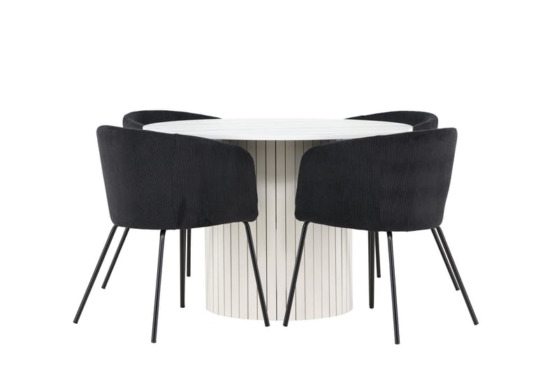 Härön Spisegruppe 110 cm rund med 4 Berit stoler - Hvit/Svart - Møbler - Bord - Spisegrupper