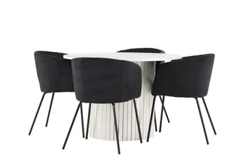 Härön Spisegruppe 110 cm rund med 4 Berit stoler - Hvit/Svart - Møbler - Bord - Spisegrupper