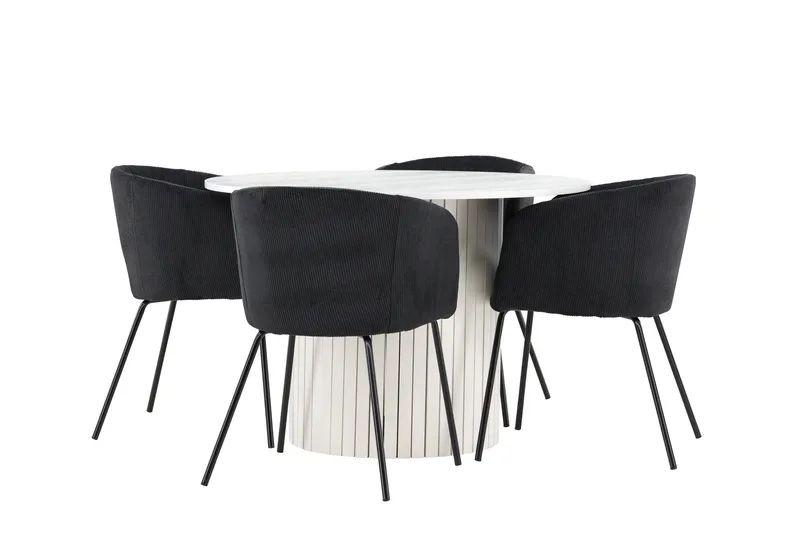 Härön Spisegruppe 110 cm rund med 4 Berit stoler - Hvit/Svart - Møbler - Bord - Spisegrupper