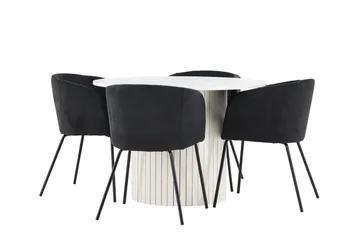Härön Spisegruppe 110 cm rund med 4 Berit stoler - Hvit/Svart - Møbler - Bord - Spisegrupper