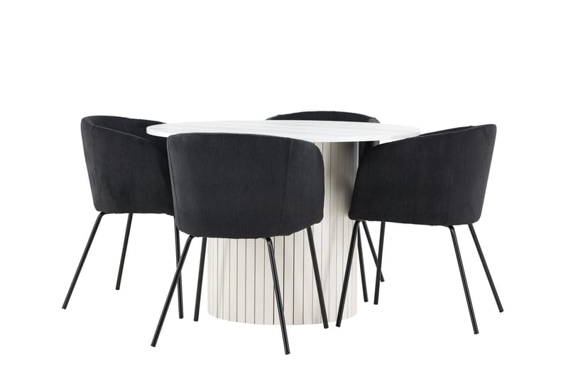 Härön Spisegruppe 110 cm rund med 4 Berit stoler - Hvit/Svart - Møbler - Bord - Spisegrupper