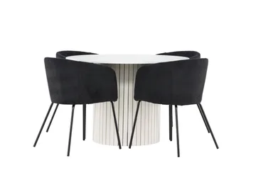 Härön Spisegruppe 110 cm rund med 4 Berit stoler - Hvit/Svart - Møbler - Bord - Spisegrupper