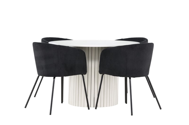 Härön Spisegruppe 110 cm rund med 4 Berit stoler - Hvit/Svart - Møbler - Bord - Spisegrupper