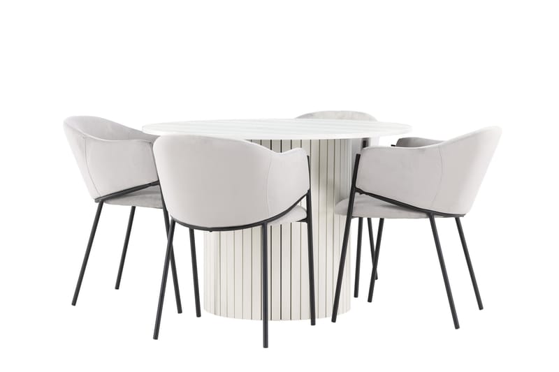 Härön Spisegruppe 110 cm Rund med 4 Evelina stoler, Hvid/Grå