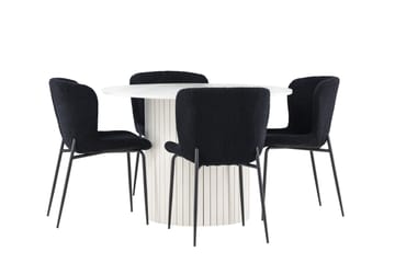 Härön Spisegruppe 110 cm rund med 4 Modesto stoler - Hvit/Svart - Møbler - Bord - Spisegrupper