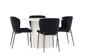 Härön Spisegruppe 110 cm rund med 4 Modesto stoler - Hvit/Svart - Møbler - Bord - Spisegrupper