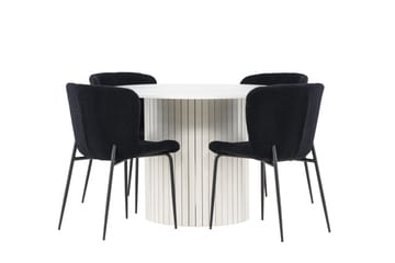 Härön Spisegruppe 110 cm rund med 4 Modesto stoler - Hvit/Svart - Møbler - Bord - Spisegrupper
