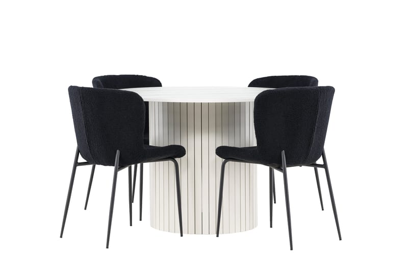 Härön Spisegruppe 110 cm rund med 4 Modesto stoler - Hvit/Svart - Møbler - Bord - Spisegrupper