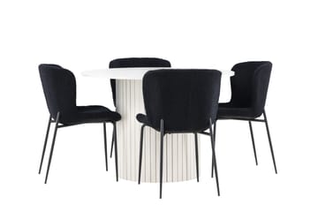 Härön Spisegruppe 110 cm rund med 4 Modesto stoler - Hvit/Svart - Møbler - Bord - Spisegrupper