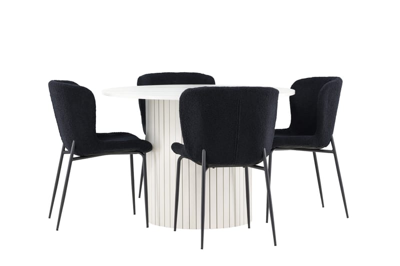Härön Spisegruppe 110 cm rund med 4 Modesto stoler - Hvit/Svart - Møbler - Bord - Spisegrupper