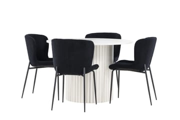 Härön Spisegruppe 110 cm rund med 4 Modesto stoler - Hvit/Svart - Møbler - Bord - Spisegrupper