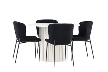 Härön Spisegruppe 110 cm rund med 4 Modesto stoler - Hvit/Svart - Møbler - Bord - Spisegrupper