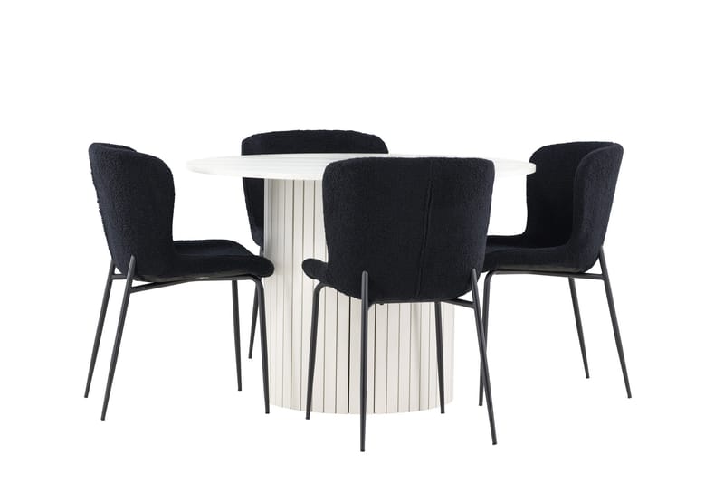 Härön Spisegruppe 110 cm rund med 4 Modesto stoler - Hvit/Svart - Møbler - Bord - Spisegrupper