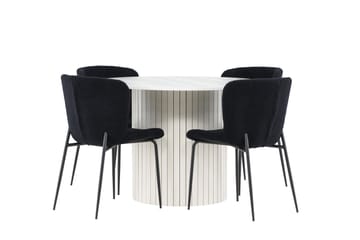 Härön Spisegruppe 110 cm rund med 4 Modesto stoler - Hvit/Svart - Møbler - Bord - Spisegrupper