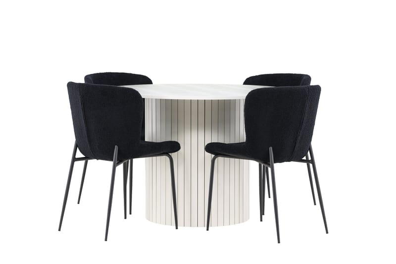 Härön Spisegruppe 110 cm rund med 4 Modesto stoler - Hvit/Svart - Møbler - Bord - Spisegrupper
