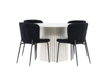 Härön Spisegruppe 110 cm rund med 4 Modesto stoler - Hvit/Svart - Møbler - Bord - Spisegrupper