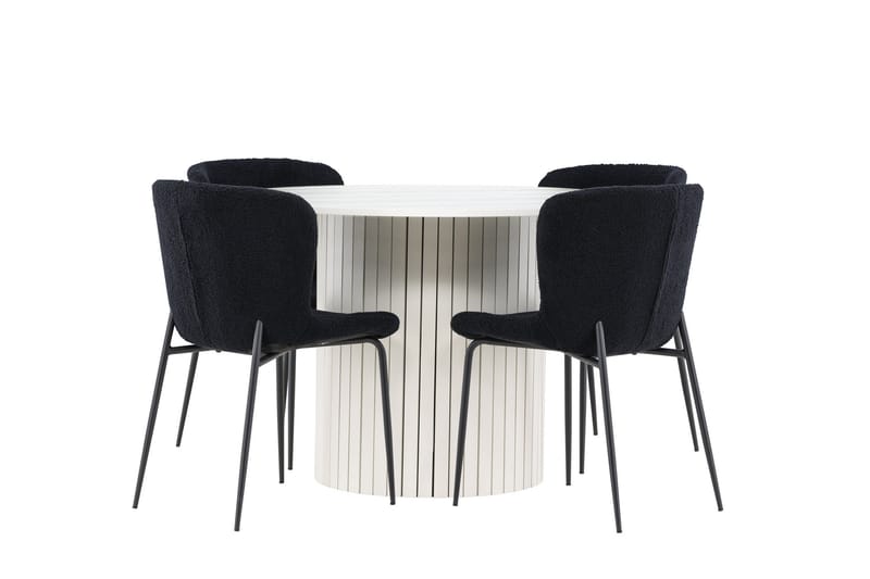 Härön Spisegruppe 110 cm rund med 4 Modesto stoler - Hvit/Svart - Møbler - Bord - Spisegrupper