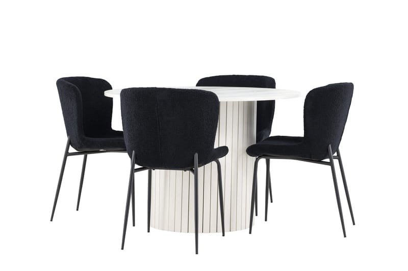Härön Spisegruppe 110 cm rund med 4 Modesto stoler - Hvit/Svart - Møbler - Bord - Spisegrupper