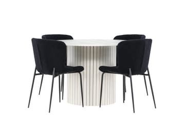 Härön Spisegruppe 110 cm rund med 4 Modesto stoler - Hvit/Svart - Møbler - Bord - Spisegrupper