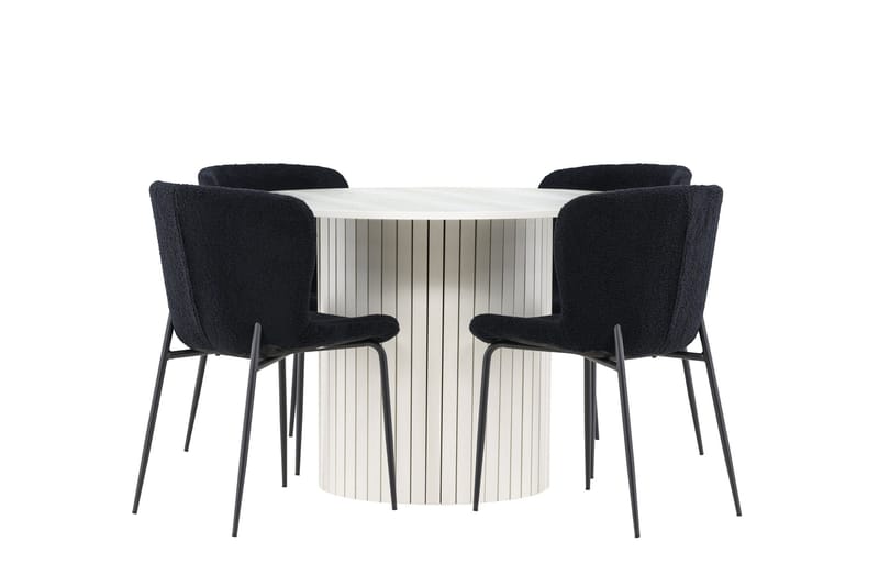 Härön Spisegruppe 110 cm rund med 4 Modesto stoler - Hvit/Svart - Møbler - Bord - Spisegrupper