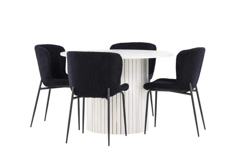 Härön Spisegruppe 110 cm rund med 4 Modesto stoler - Hvit/Svart - Møbler - Bord - Spisegrupper